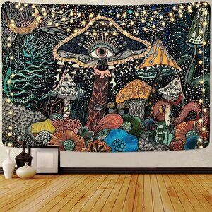 PSYCHEDELIC Forest Mushroom Tapestry Abstract Wall Living Room Bedroom Dorm NWT